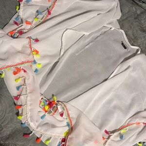 David and Young White Blouse with Colorful Tassels